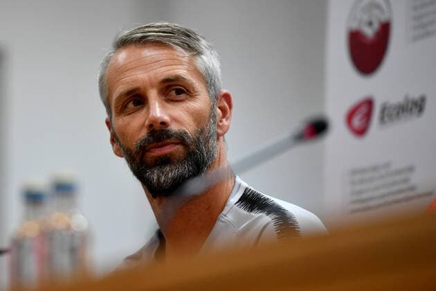 SOCCER - UEFA CL quali, Shkendija vs RBS SKOPJE,MACEDONIA,13.AUG.18 - SOCCER - UEFA Champions League, qualification, KF Shkendija vs Red Bull Salzburg, press conference PK Pressekonferenz Image shows head coach Marco Rose (RBS). GEPAxpictures xFlorianxErtl