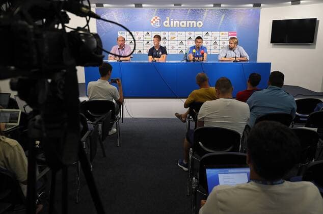 GNK Dinamo press conference PK Pressekonferenz - Zagreb, Croatia 13.08.2018., Zagreb, Croatia - Nenad Bjelica and Dani Olmo from GNK Dinamo held press conference befpore match with FC Astana .  JuricaxGaloic PIXSELL