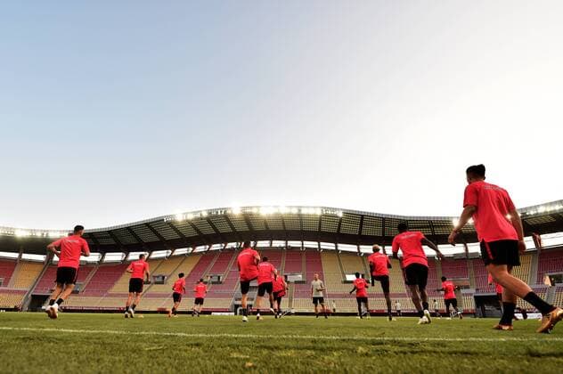 SOCCER - UEFA CL quali, Shkendija vs RBS SKOPJE,MACEDONIA,13.AUG.18 - SOCCER - UEFA Champions League, qualification, KF Shkendija vs Red Bull Salzburg, training. Image shows players of RBS. GEPAxpictures xFlorianxErtl