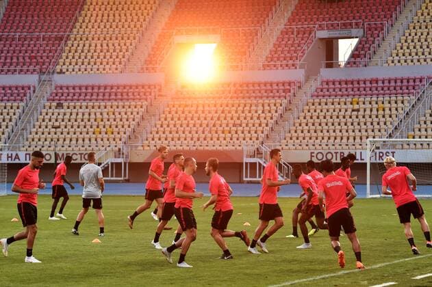 SOCCER - UEFA CL quali, Shkendija vs RBS SKOPJE,MACEDONIA,13.AUG.18 - SOCCER - UEFA Champions League, qualification, KF Shkendija vs Red Bull Salzburg, training. Image shows players of RBS. GEPAxpictures xFlorianxErtl