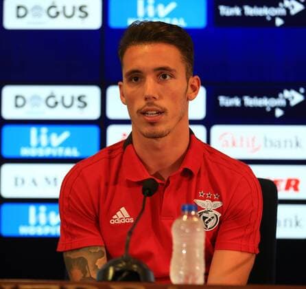 Benfica s Football Team player Alex Grimaldo gives a press conference PK Pressekonferenz on the eve of the team s a day before their UEFA Champions League qualification second leg match against Fenerbahce on August 13 , 2018 in Istanbul , Turkey. 