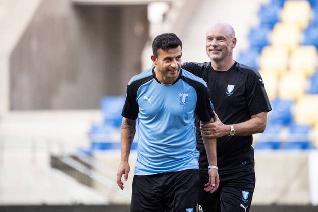 180813 Behrang Safari and head coach Uwe Rösler or Malmö FF during a practice ahead of the UEFA Champions League qualifying match between Vidi and Malmö FF on August 13, 2018 in Felcsut Photo Ludvig Thunman BILDBYR N code LT 35515  Copyright: LUDVIGxTHUNMAN BB180813LT057