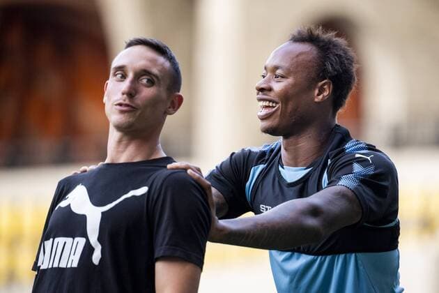 180813 Physio Ben Rosen and Carlos Strandberg or Malmö FF during a practice ahead of the UEFA Champions League qualifying match between Vidi and Malmö FF on August 13, 2018 in Felcsut Photo Ludvig Thunman BILDBYR N code LT 35515  Copyright: LUDVIGxTHUNMAN BB180813LT074