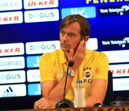 Fenerbahce s Football Team Coach Phillip Cocu gives a press conference PK Pressekonferenz on the eve of the team s a day before their UEFA Champions League qualification second leg match against Benfica on August 13 , 2018 in Istanbul , Turkey. 