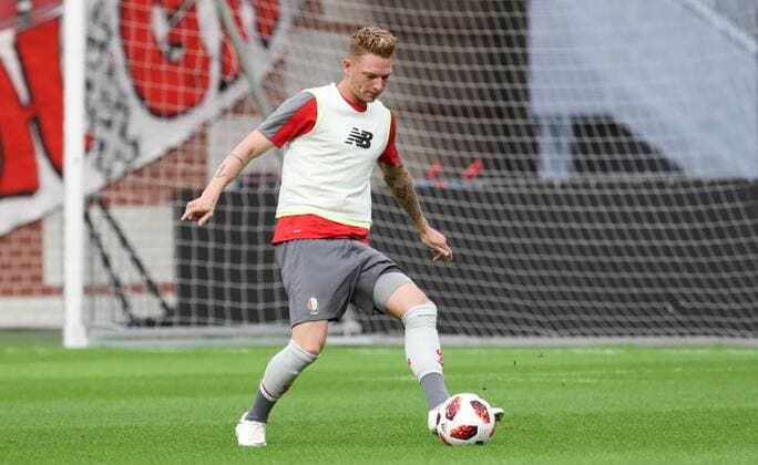 Standard s Renaud Emond pictured in action during a training session of Belgian soccer team Standard de Liege, Monday 13 August 2018 in Amsterdam, the Netherlands. The team is preparing for the return leg of the third qualifying round of the UEFA Champions League against Dutch club AFC Ajax. VIRGINIExLEFOUR  x05405493x