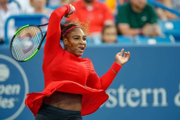 CINCINNATI, OH - AUGUST 13: Serena Williams (USA) hits a forehand during the Western & Southern Open at the Lindner Family Tennis Center in Mason, Ohio on August 13, 2018. (Photo by Adam Lacy Icon Sportswire) TENNIS: AUG 13 Western & Southern Open Icon180813001 EDITORIAL USE ONLY