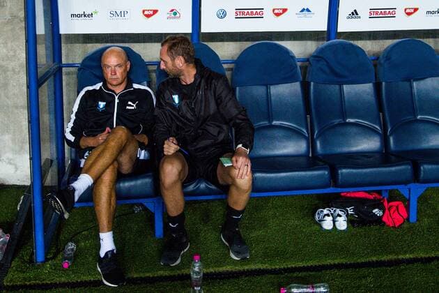 180814 head coach Uwe Rösler and assistant coach Andreas Georgson of Malmö FF during the UEFA Champions League qualifying match between Vidi and Malmö FF on August 14, 2018 in Felcsut Photo Ludvig Thunman BILDBYR N code LT 35516  Copyright: LUDVIGxTHUNMAN BB180814LT062