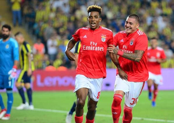 Gedson Fernandes(L) and Nicolas Castillo (R) of Benfica during the UEFA Champions League qualifying second leg match between Fenerbahce and Benfica at Ulker Arena in Istanbul , Turkey on August 14 , 2018. 