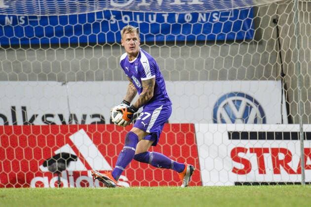 180814 goalkeeper Johan Dahlin or Malmö FF during the UEFA Champions League qualifying match between Vidi and Malmö FF on August 14, 2018 in Felcsut Photo Ludvig Thunman BILDBYR N code LT 35516  Copyright: LUDVIGxTHUNMAN BB180814LT090