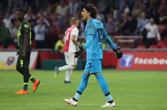 Standard s Guillermo Ochoa looks dejected during a soccer game between Dutch club AFC Ajax and Belgian team Standard de Liege, Tuesday 14 August 2018 in Amsterdam, the Netherlands, the return leg of the third qualifying round of the UEFA Champions League. The first leg resulted in a 2-2 draw. VIRGINIExLEFOUR  x05405905x