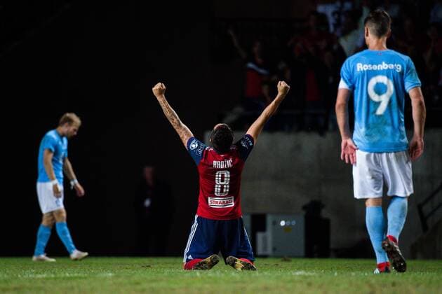 180814 Anel Hadzic of Vidi celebrates after the UEFA Champions League qualifying match between Vidi and Malmö FF on August 14, 2018 in Felcsut Photo Ludvig Thunman BILDBYR N code LT 35516  Copyright: LUDVIGxTHUNMAN BB180814LT113