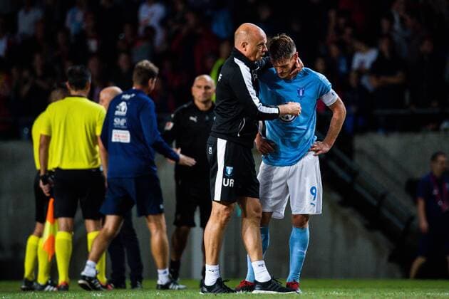 180814 head coach Uwe Rösler and Markus Rosenberg of Malmö FF looks dejected after the UEFA Champions League qualifying match between Vidi and Malmö FF on August 14, 2018 in Felcsut Photo Ludvig Thunman BILDBYR N code LT 35516  Copyright: LUDVIGxTHUNMAN BB180814LT117
