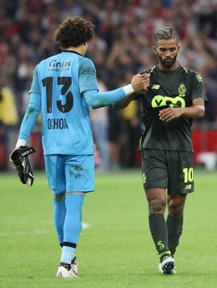 Standard s Guillermo Ochoa and Standard s Mehdi Carcela look dejected after a soccer game between Dutch club AFC Ajax and Belgian team Standard de Liege, Tuesday 14 August 2018 in Amsterdam, the Netherlands, the return leg of the third qualifying round of the UEFA Champions League. The first leg resulted in a 2-2 draw. VIRGINIExLEFOUR  x05405933x