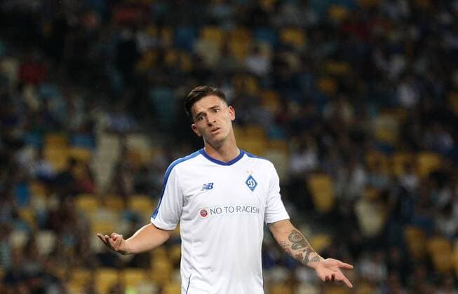 August 14, 2018 - Kiev, Ukraine - Dynamo Kiev s Benjamin Verbic reacts during during the return match of the third qualifying round of the Champions League between Dynamo Kiev and Slavia Prague at the Olympic Stadium in Kiev. Ukraine, Tuesday, August 14, 2018 Dynamo Kyiv v Slavia Prague - Champions League Qualify  - ZUMAn230 20180814_zaa_n230_209 Copyright: xDanilxShamkinx