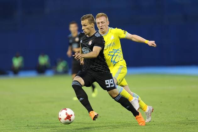 Zagreb, 14.8.2018. - Stadium Maksimir, UEFA Champions League 2018 2019. Third Qualifying Round. GNK Dinamo (dark-blue) - FC Astana (yellow) 1:0 Mislav Orsic (99) 