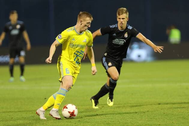 Zagreb, 14.8.2018. - Stadium Maksimir, UEFA Champions League 2018 2019. Third Qualifying Round. GNK Dinamo (dark-blue) - FC Astana (yellow) 1:0 Laszlo Kleinheisler (6) 