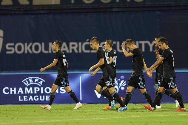 Zagreb, 14.8.2018. - Stadium Maksimir, UEFA Champions League 2018 2019. Third Qualifying Round. GNK Dinamo (dark-blue) - FC Astana (yellow) 1:0 Marin Leovac (22), Emir Dilaver (66), Mislav Orsic (99), Dani Olmo (7), Arijan Ademi (5) amnd Mario Gavranovic (11) 