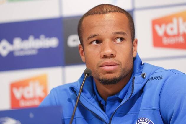 Gent s Vadis Odjidja-Ofoe pictured during a press conference PK Pressekonferenz of Belgian first division soccer team KAA Gent, Wednesday 15 August 2018 in Gent, ahead of the return leg of the third qualification game of KAA Gent in the Europa League competition, against Poland club Jagiellonia Bialystok, Tomorrow. BRUNOxFAHY  x05406096x