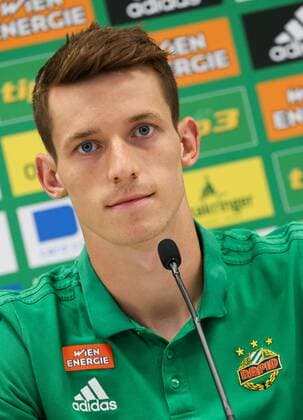 SOCCER - EL, Rapid vs Bratislava VIENNA,AUSTRIA, 15.AUG.18 - SOCCER - UEFA Europa League, SK Rapid Wien vs Slovan Bratislava, preview, press conference PK Pressekonferenz Rapid. Image shows Richard Strebinger (Rapid). Keywords: Wien Energie. GEPAxpictures xPhilippxBrem