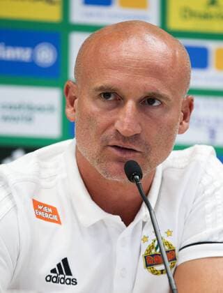 SOCCER - EL, Rapid vs Bratislava VIENNA,AUSTRIA, 15.AUG.18 - SOCCER - UEFA Europa League, SK Rapid Wien vs Slovan Bratislava, preview, press conference PK Pressekonferenz Rapid. Image shows head coach Goran Djuricin (Rapid). Keywords: Wien Energie. GEPAxpictures xPhilippxBrem