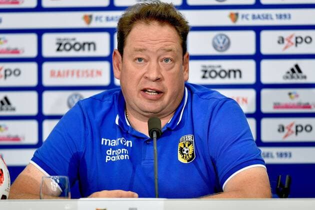BASEL, 15-08-2018, season 2018 2019, press conference PK Pressekonferenz and training Vitesse in Basel, Europa League qualification, third round, Vitesse coach Leonid Slutskiy during the press meeting in Basel Vitesse in Basel  x2399988x