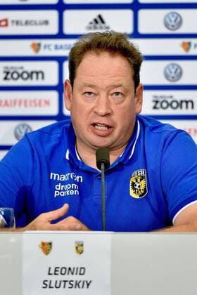 BASEL, 15-08-2018, season 2018 2019, press conference PK Pressekonferenz and training Vitesse in Basel, Europa League qualification, third round, Vitesse coach Leonid Slutskiy during the press meeting in Basel Vitesse in Basel  x2399989x