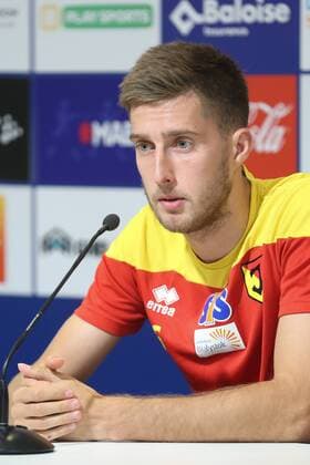 Jagiellonia s Taras Romanchuk pictured during a press conference PK Pressekonferenz of Poland club Jagiellonia Bialystok, Wednesday 15 August 2018 in Gent, ahead of the return leg of the third qualification game of Jagiellonia Bialystok in the Europa League competition, against Belgian first division soccer team KAA Gent, Tomorrow. BRUNOxFAHY  x05406650x