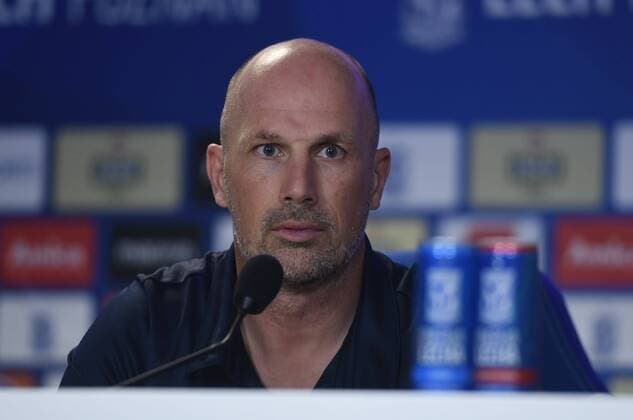 POZNAN,POLAND - AUGUST 15 : Philippe Clement head coach of KRC Genk and Joakim Maehle forward of KRC Genk pictured during press conference PK Pressekonferenz prior to the UEFA Europa League, Third qualifying round, 2 nd leg between KRC Genk and KKS Lech Poznan at the INEA Stadium on August 16, 2018 in Poznan, Poland 15 08 2018 FOOTBALL : Conference De Presse KRC Genk - Poznan - 15 08 2018 PhotoNews Panoramic 