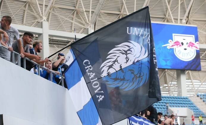 Craiova RB Leipzig Soccer Euro League Qualifiers Craiova 16 08 2018 Stadionul Ion Oblemenco Soccer UEFA Euro League Qualification 3 Round 2nd Leg CS Universitatea Craiova vs RB Leipzig The fans of Craiova