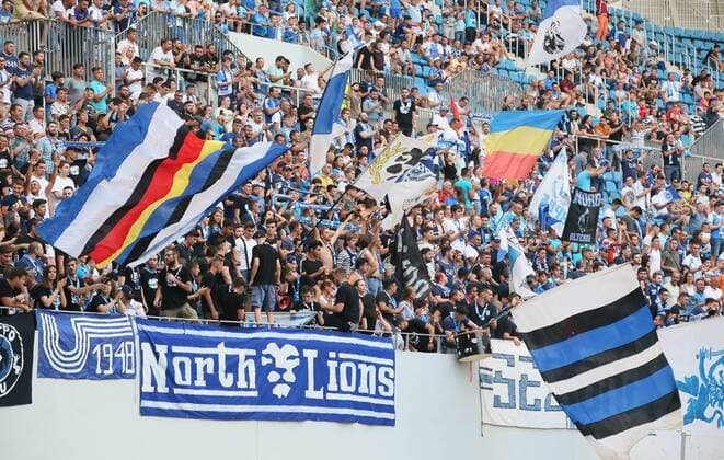 Craiova RB Leipzig Soccer Euro League Qualifiers Craiova 16 08 2018 Stadionul Ion Oblemenco Soccer UEFA Euro League Qualification 3 Round 2nd Leg CS Universitatea Craiova vs RB Leipzig The fans of Craiova