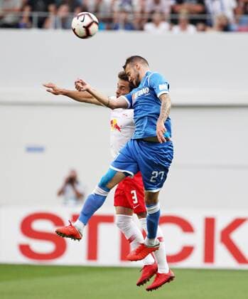 Craiova RB Leipzig Soccer Euro League Qualifiers Craiova 16 08 2018 Stadionul Ion Oblemenco Soccer UEFA Euro League Qualification 3 Round 2nd leg CS Universitatea Craiova vs. RB Leipzig In front is Ivan Martic 27 Craiova and Marcello Saracchi 3 RB Leipzig