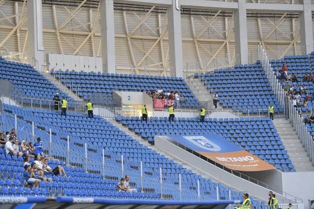 U Craiova 1984 Club Sportiv - RB Leipzig RB Leipzig fans inside the Ion Oblemenco Stadium during UEFA Europa League 2018 2019, Third Qualifying Round, 2st leg match between U Craiova 1984 Club Sportiv vs RB Leipzig on Ion Oblemenco Stadium, Craiova Romania, 16 August 2018 Copyright: xAlexxNicodimx