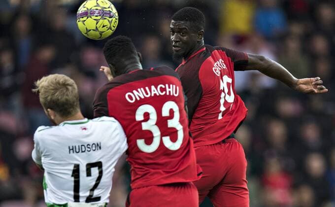 Sport Bilder des Tages Mayron George (FC Midtjylland - 19) maalscorer til 1 - 0 yderst th UEFA Europa League FC Midtjylland - The New Saints - MCH Arena Herning - Torsdag den 16 august 2018.. , Herning Denmark  Copyright: ClausxFisker ClausxFiskerx cop105 spdk20180816-195943-L