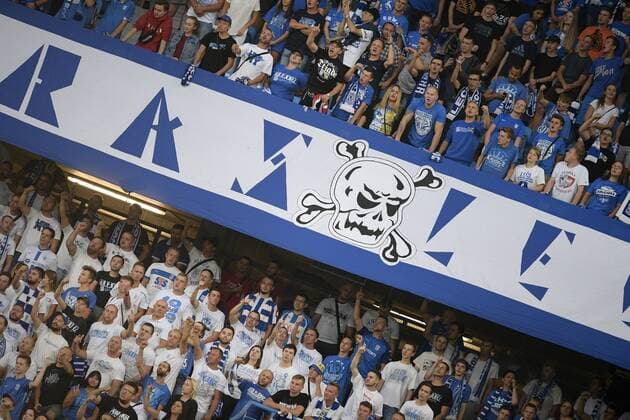 Poznan s supporters pictured during a soccer game between Polish club Lech Poznan and Belgian team KRC Genk, Thursday 16 August 2018 in Poznan, Poland, the return leg of the third qualification round for the Europa League competition. YORICKxJANSENS  x05407035x