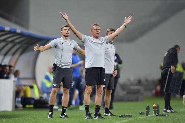 U Craiova 1984 Club Sportiv - RB Leipzig RB Leipzig s coach Ralf Rangnick in action during UEFA Europa League 2018 2019, Third Qualifying Round, 2st leg match between U Craiova 1984 Club Sportiv vs RB Leipzig on Ion Oblemenco Stadium, Craiova Romania, 16 August 2018 Copyright: xAlexxNicodimx