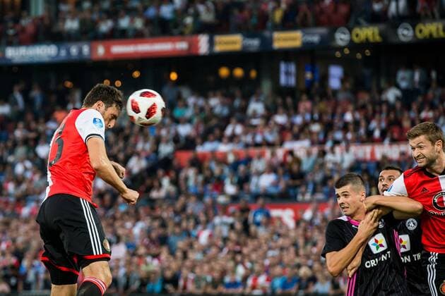 Fußball, EL Quali, Feyenoord Rotterdam - FK AS Trencin ROTTERDAM , 16-08-2018 , Stadium De Kuip , Football , Season 2018 2019 , Europa League , Third qualifying round , Feyenoord - Trencin , Feyenoord player Eric Botteghin scores the 1-0 during the the match Feyenoord - Trencin  x2401076x