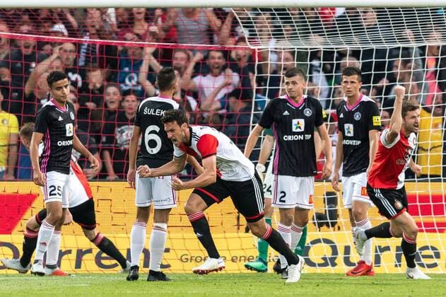 Fußball, EL Quali, Feyenoord Rotterdam - FK AS Trencin (L-R) Eric Botteghin of Feyenoord, Jan-Arie van der Heijden of Feyenoord during the UEFA Europa League third round qualifying second leg match between Feyenoord Rotterdam and AS Trencin at De Kuip on August 16, 2018 in Rotterdam, The Netherlands UEFA Europa League 2018 2019 xVIxVIxImagesx xGerritxvanxKeulenxIVx 11791491