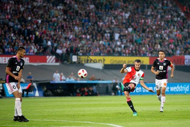 Martin Sulek of AS Trencin, Robin van Persie of Feyenoord, Ashraf El Mahdioui of AS Trencin during the UEFA Europa League third round qualifying second leg match between Feyenoord Rotterdam and AS Trencin at De Kuip on August 16, 2018 in Rotterdam, The Netherlands UEFA Europa League 2018 2019 xVIxVIxImagesx xTomxBodexMultimediaxIVx 11791885