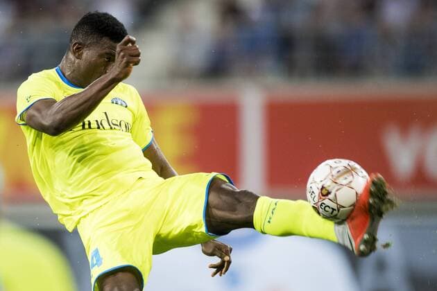 Gent s Taiwo Awoniyi pictured in action during a soccer game between Belgian club KAA Gent and Polish team Jagiellonia Bialystok, Thursday 16 August 2018 in Gent, the return leg of the third qualification round for the Europa League competition. JASPERxJACOBS  x05407128x