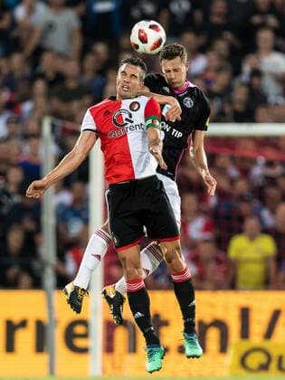(L-R) Robin van Persie of Feyenoord, James Lawrence of AS Trencin during the UEFA Europa League third round qualifying second leg match between Feyenoord Rotterdam and AS Trencin at De Kuip on August 16, 2018 in Rotterdam, The Netherlands UEFA Europa League 2018 2019 xVIxVIxImagesx xGerritxvanxKeulenxIVx 11791916