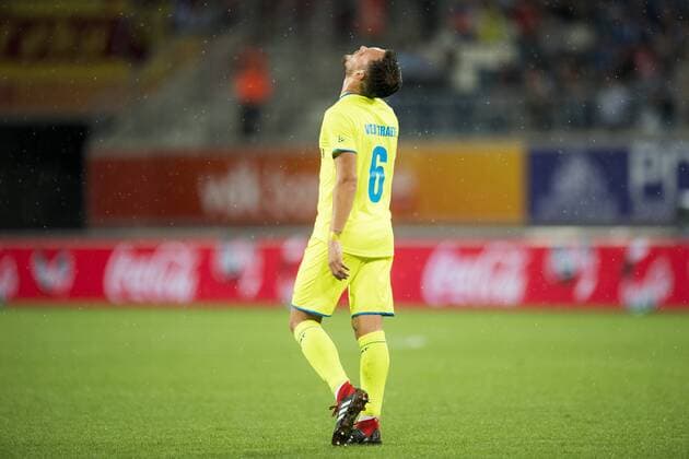 Gent s Birger Verstraete reacts during a soccer game between Belgian club KAA Gent and Polish team Jagiellonia Bialystok, Thursday 16 August 2018 in Gent, the return leg of the third qualification round for the Europa League competition. JASPERxJACOBS  x05407181x