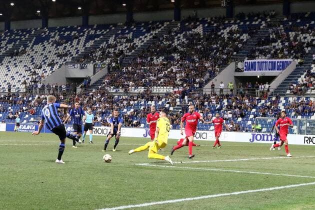 Fußball, EL Quali, Atalanta Bergamo - Hapoel Haifa Photo LaPresse Moro Francesco august 16-2018 reggio emilia (Italy) Atalanta vs Hapoel Haifa - third qualifying round Uefa Europa League 2018-2019 - Mapei stadium Reggio Emilia Soccer in the pic: cornelius goal 2-0  Copyright: xMoroxFrancesco LaPresse LaPressex