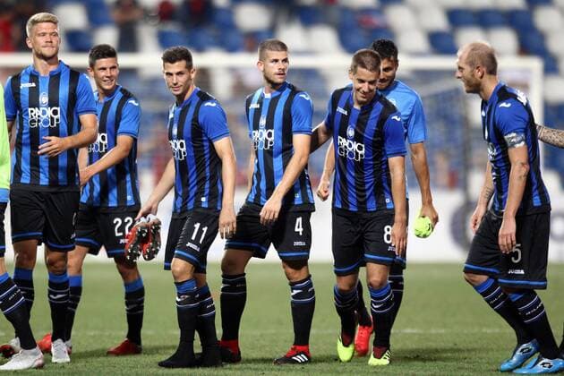 Fußball, EL Quali, Atalanta Bergamo - Hapoel Haifa Photo LaPresse Moro Francesco august 16-2018 reggio emilia (Italy) Atalanta vs Hapoel Haifa - third qualifying round Uefa Europa League 2018-2019 - Mapei stadium Reggio Emilia Soccer in the pic: Atalanta players celebrate at the end of the match  Copyright: xMoroxFrancesco LaPresse LaPressex
