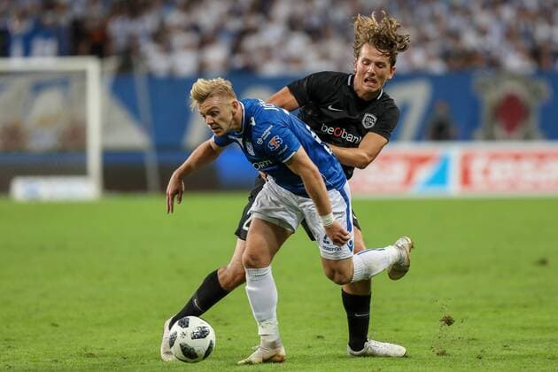 2018.08.16 Poznan Pilka nozna III runda kwalifikacji Liga Europy Lech Poznan - KRC Genk N z Kamil Jozwiak Foto Pawel Jaskolka PressFocus NEWSPIX.PL 2018.08.16 Poznan Football UEFA Europa League III qualifying round Lech Poznan - KRC Genk Credit: Pawel Jaskolka PressFocus --- Newspix.pl  20180816_PF_PJ021