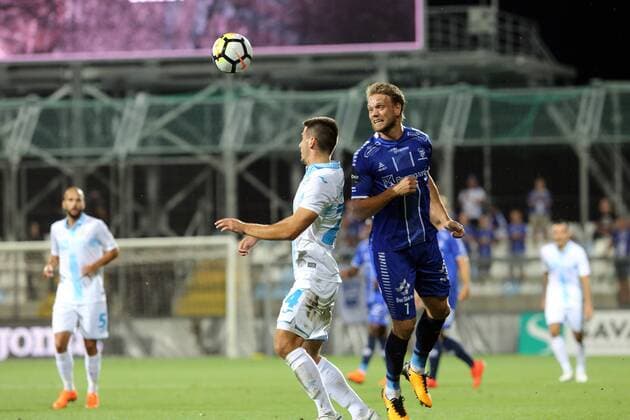 Fußball, EL Quali, HNK Rijeka - Sarpsborg 08 FF Second leg of the 3rd UEFA Champions League preliminary, between HNK Rijeka - Sarpsborg 16.08.2018., Croatia, HNK Rijeka stadium, Rijeka - Second leg of the 3rd UEFA Champions League preliminary, between HNK Rijeka - Sarpsborg. Ole Jorgen Halvorsen, Roberto Puncec  GoranxKovacic PIXSELL