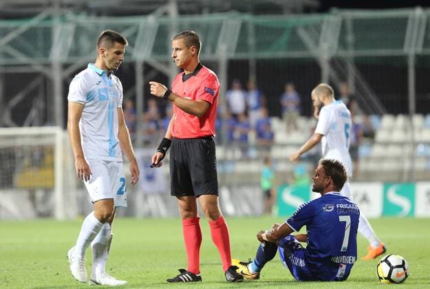 Second leg of the 3rd UEFA Champions League preliminary, between HNK Rijeka - Sarpsborg 16.08.2018., Croatia, HNK Rijeka stadium, Rijeka - Second leg of the 3rd UEFA Champions League preliminary, between HNK Rijeka - Sarpsborg. Domagoj Pavicic, Ole Jorgen Halvorsen  GoranxKovacic PIXSELL