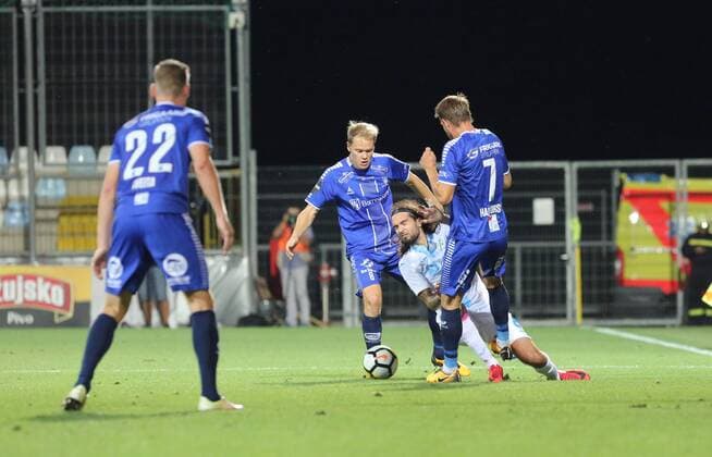 Fußball, EL Quali, HNK Rijeka - Sarpsborg 08 FF Second leg of the 3rd UEFA Champions League preliminary, between HNK Rijeka - Sarpsborg 16.08.2018., Croatia, HNK Rijeka stadium, Rijeka - Second leg of the 3rd UEFA Champions League preliminary, between HNK Rijeka - Sarpsborg. Matti Lund Nielsen  GoranxKovacic PIXSELL