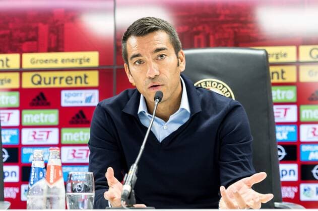 coach Giovanni van Bronckhorst during the UEFA Europa League third round qualifying second leg match between Feyenoord Rotterdam and AS Trencin at De Kuip on August 16, 2018 in Rotterdam, The Netherlands UEFA Europa League 2018 2019 xVIxVIxImagesx xGerritxvanxKeulenxIVx 11792344