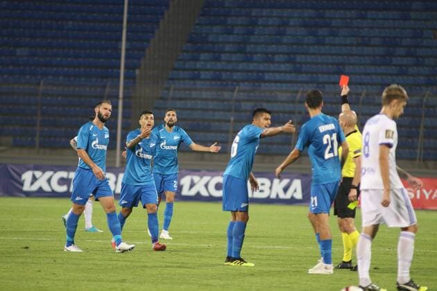 Russian Federation. St. Petersburg. The Petrovsky Stadium. UEFA Europa League, 3 qualifying round, Zenit - Dynamo, 8:1. Player of the football club Zenit MaksimxKonstantinov 