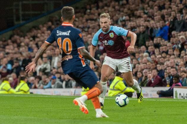 Burnley v Istanbul Basaksehir F.K. UEFA Europa League Charlie Taylor of Burnley looks to find a way past Junior Caicara of Istanbul Basaksehir during the UEFA Europa League match at Turf Moor, Burnley Content Not Available For UK Newspapers Copyright: xMattxWilkinsonx FIL-12169-0063